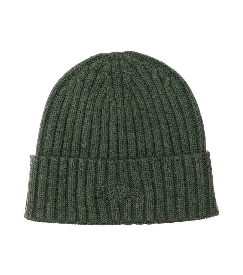 Green Logo Ribbed Beanie Hat 1