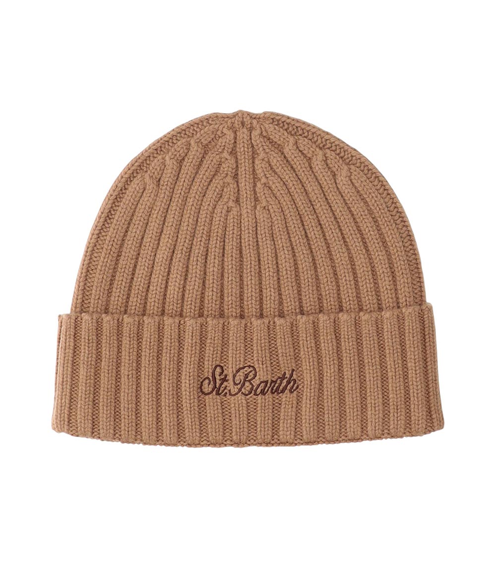 Brown Logo Ribbed Beanie Hat 1