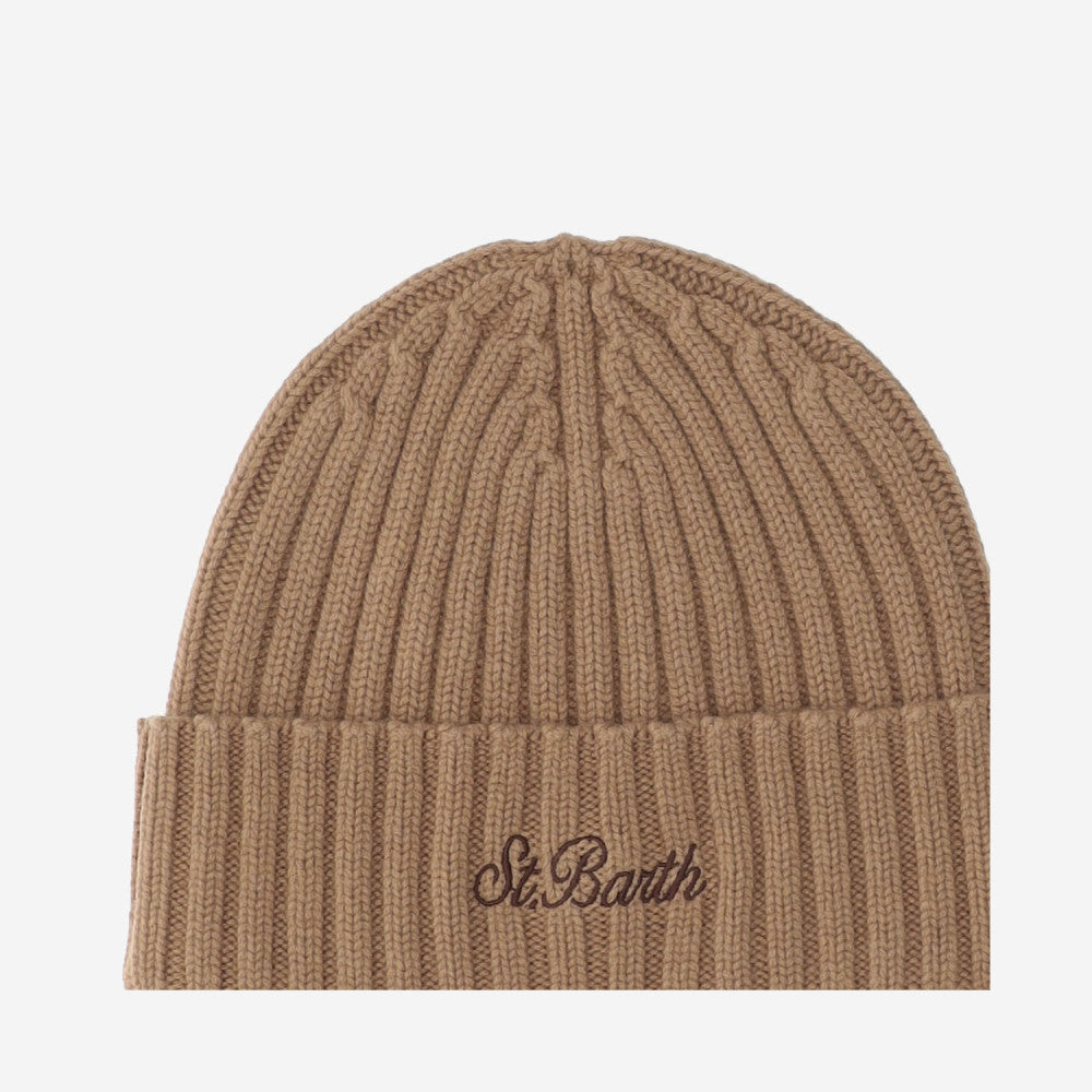 Brown Logo Ribbed Beanie Hat 3