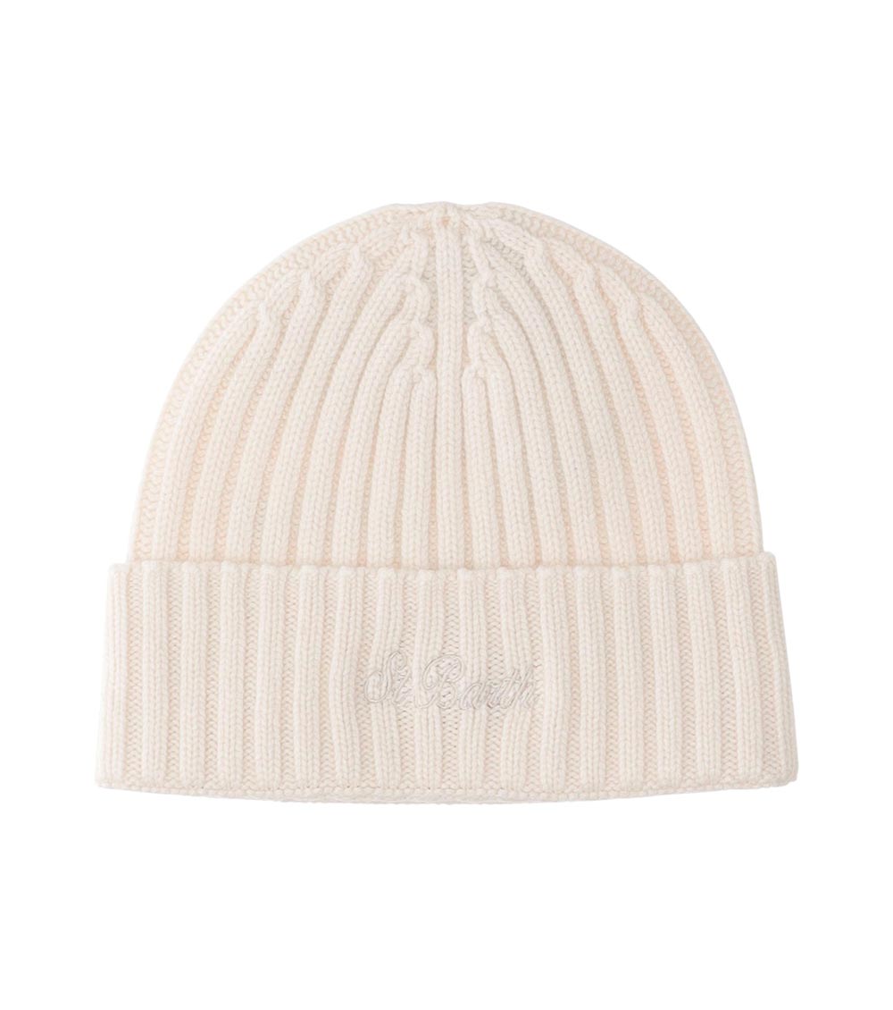 Off White Ribbed Logo Beanie Hat 1