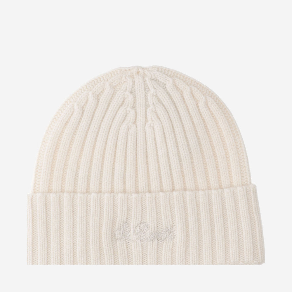 Off White Ribbed Logo Beanie Hat 3