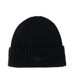 Black Ribbed Logo Beanie Hat 1