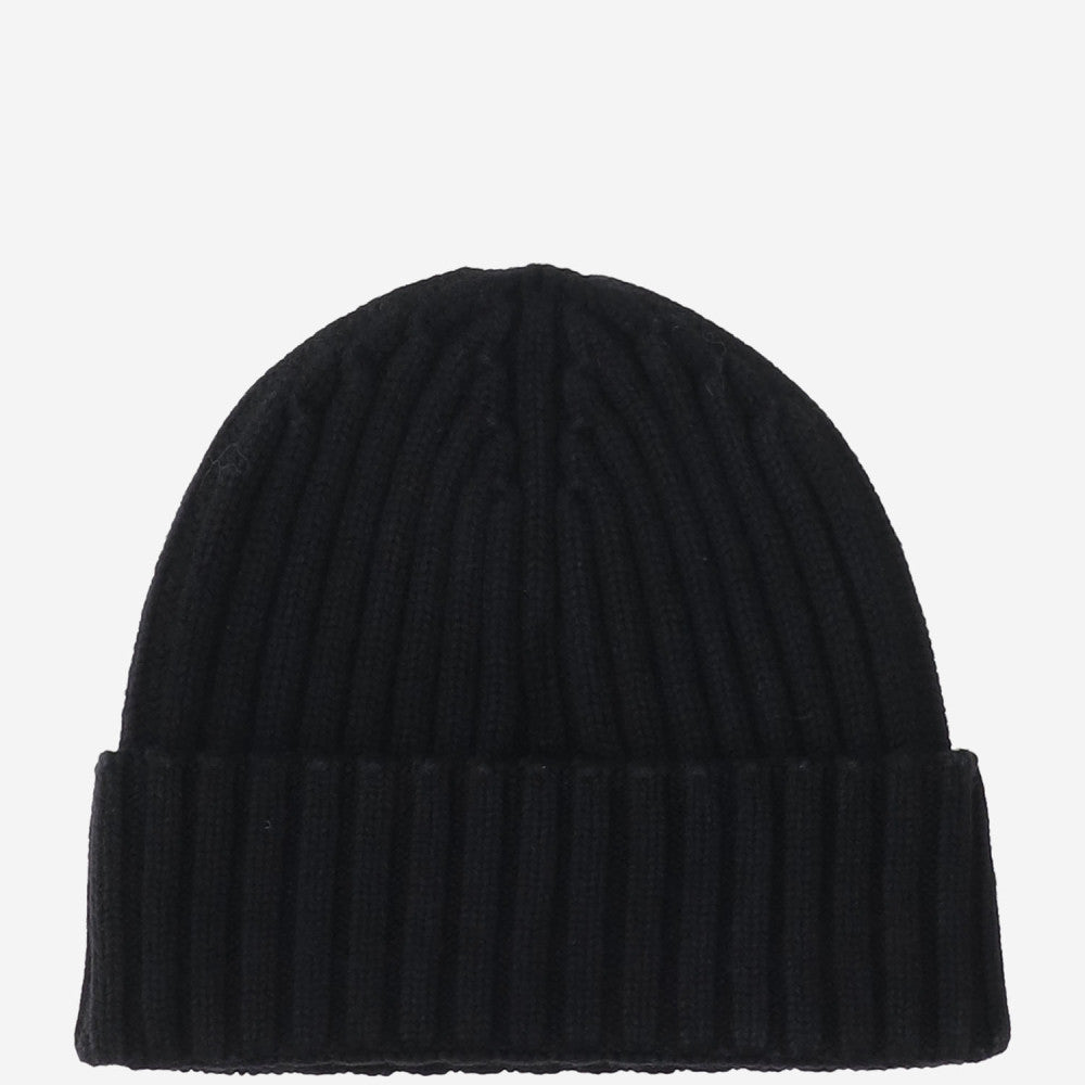 Black Ribbed Logo Beanie Hat 2