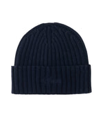 Navy Blue Ribbed Logo Beanie Hat 1