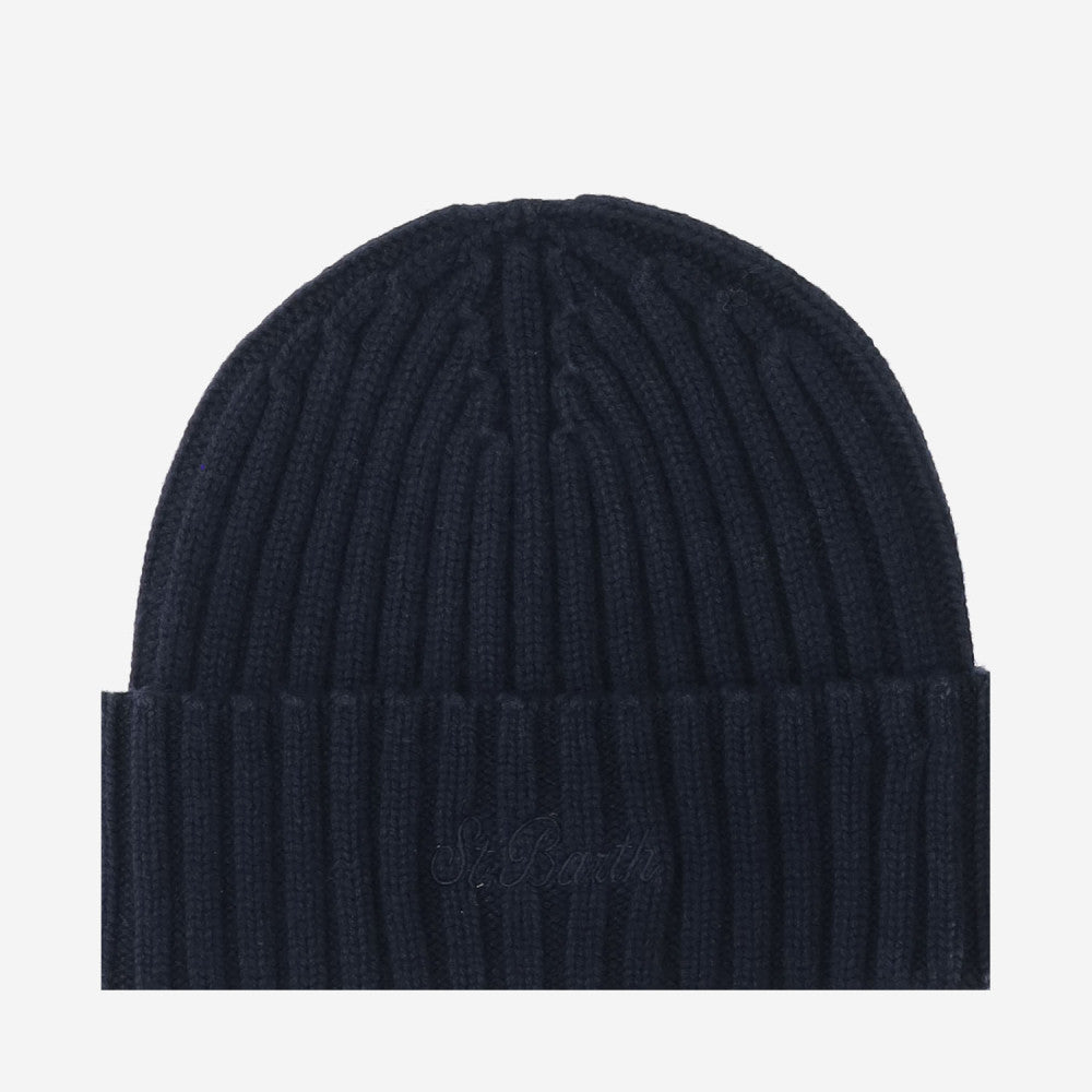 Navy Blue Ribbed Logo Beanie Hat 3