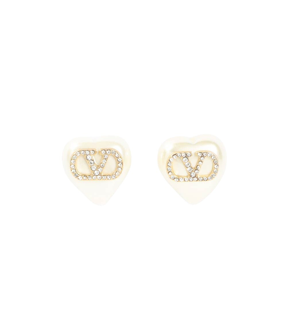 Cream White VLogo Stud Earrings 1