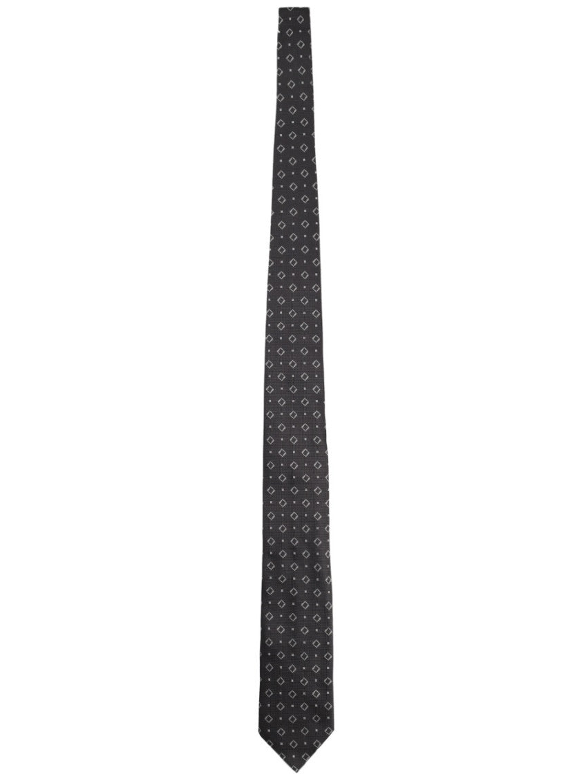 Black Silk Geometric Tie 1