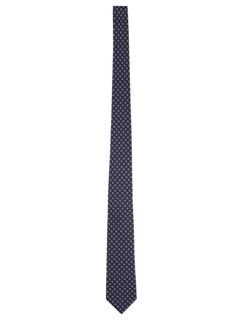 Navy Blue Silk Geometric Tie 1