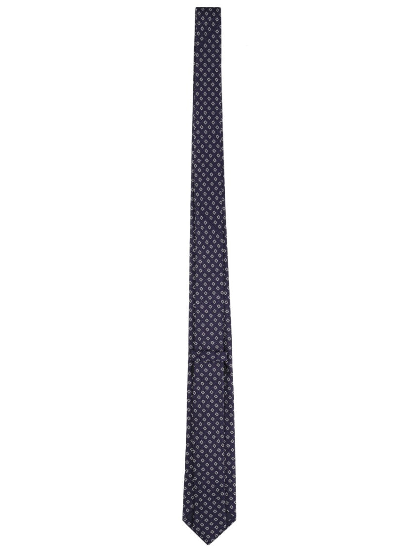 Navy Blue Silk Geometric Tie 2