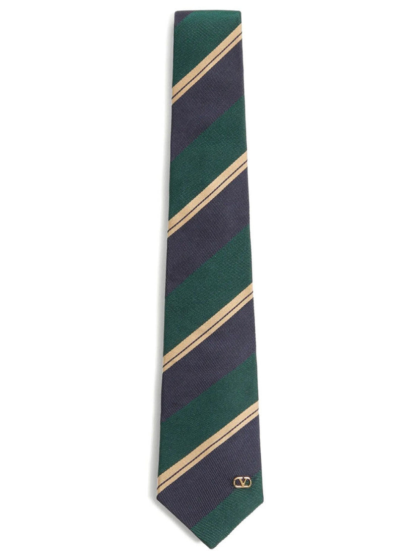 Green Blue Stripes Logo Tie 1
