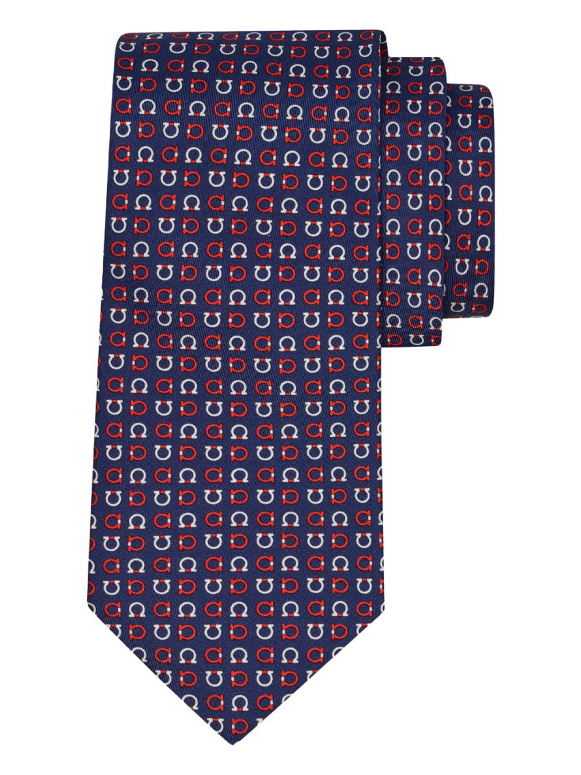 Navy Blue Gancini Logo Tie 1