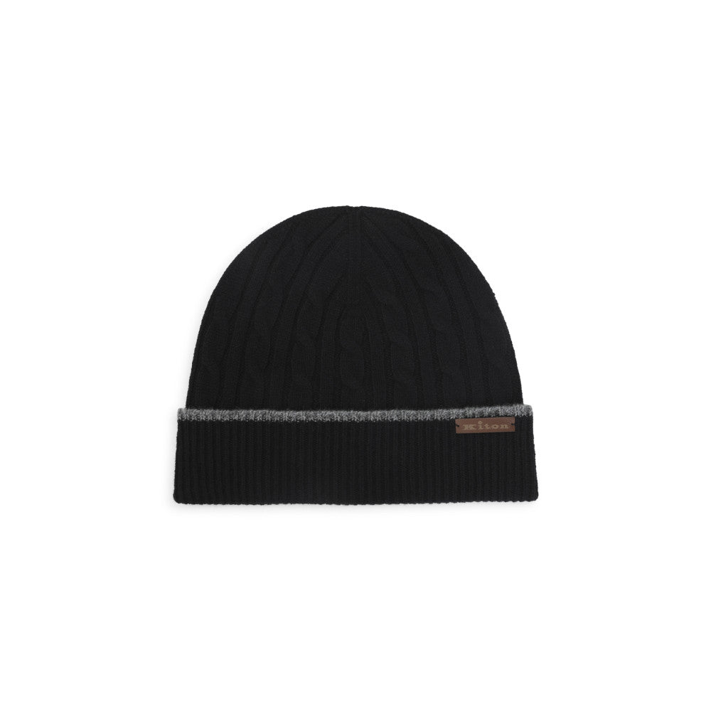 Black Grey Cable-Knit Knitted Beanie 1