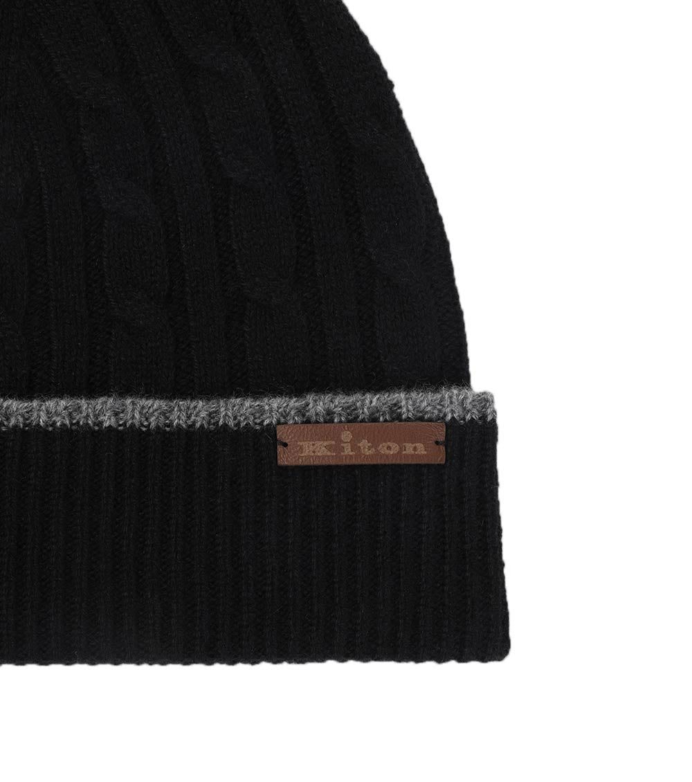 Black Grey Cable-Knit Knitted Beanie 2