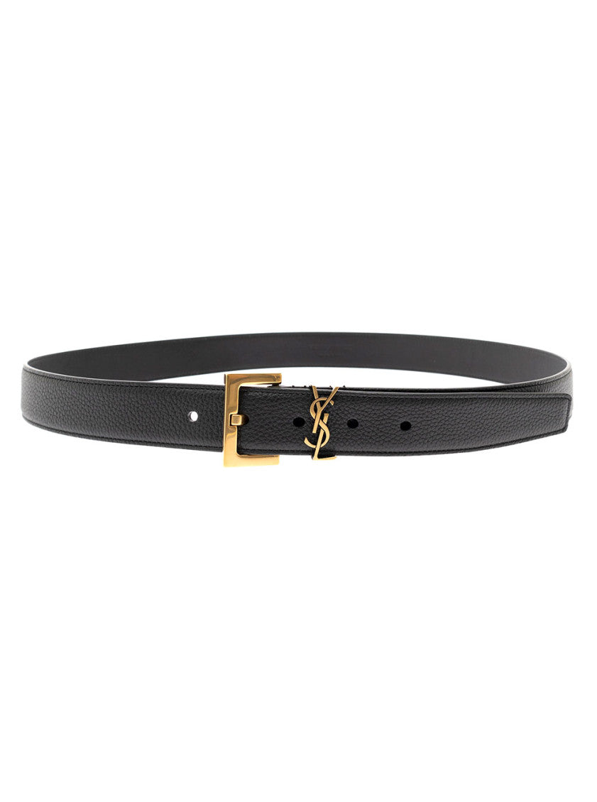 Black Soft Leather Belt With Gold Metal Buckle 1