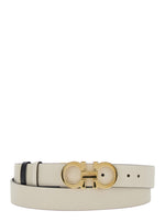White Gancini Buckle Textured Belt 1