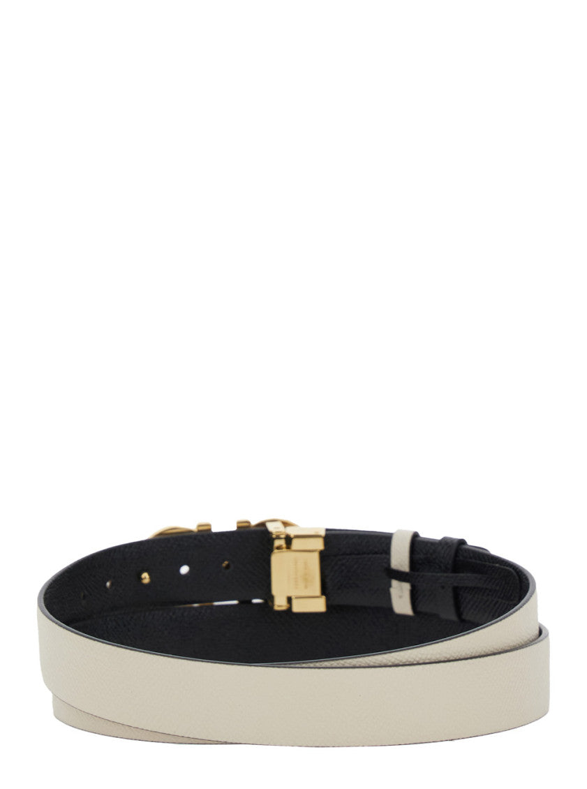 White Gancini Buckle Textured Belt 2