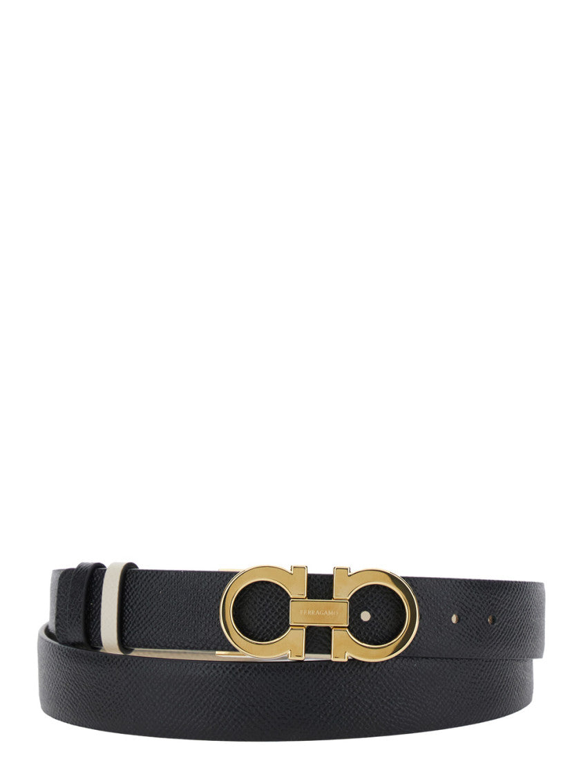 White Gancini Buckle Textured Belt 3