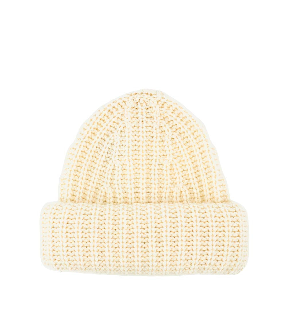 Off White Knitted Beanie Cap 1