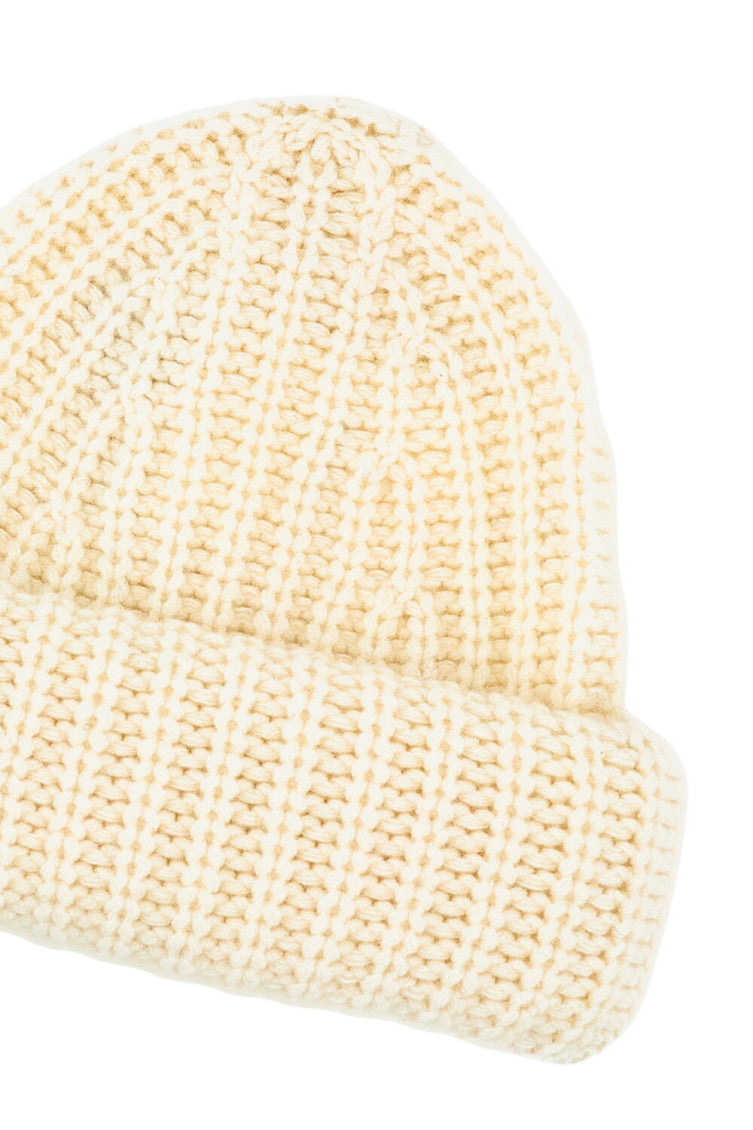 Off White Knitted Beanie Cap 2