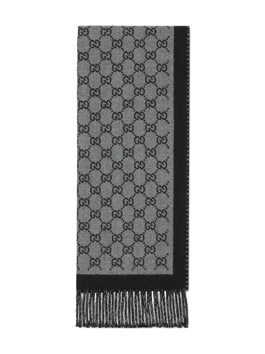 Grey GG Logo Pattern Scarf 1