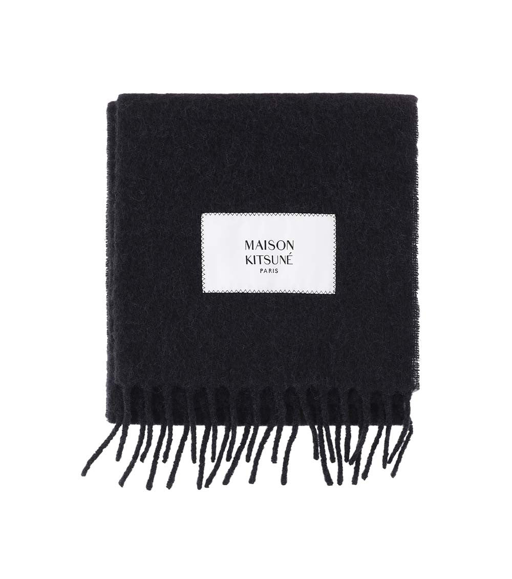 Black Logo Fringed Scarf 1