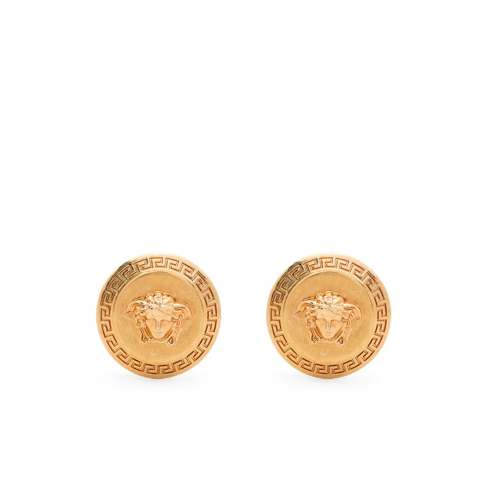 Golden Medusa Greca Stud Earrings 1