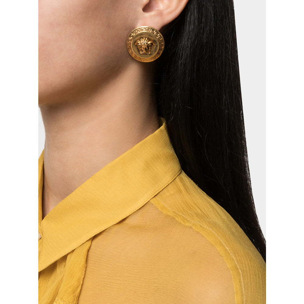 Golden Medusa Greca Stud Earrings 2
