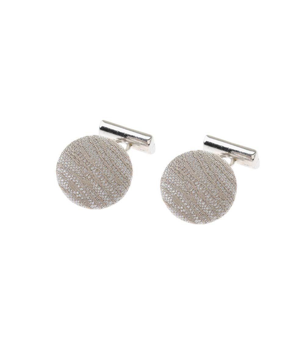 Beige Silk Embroidered Cufflinks 1