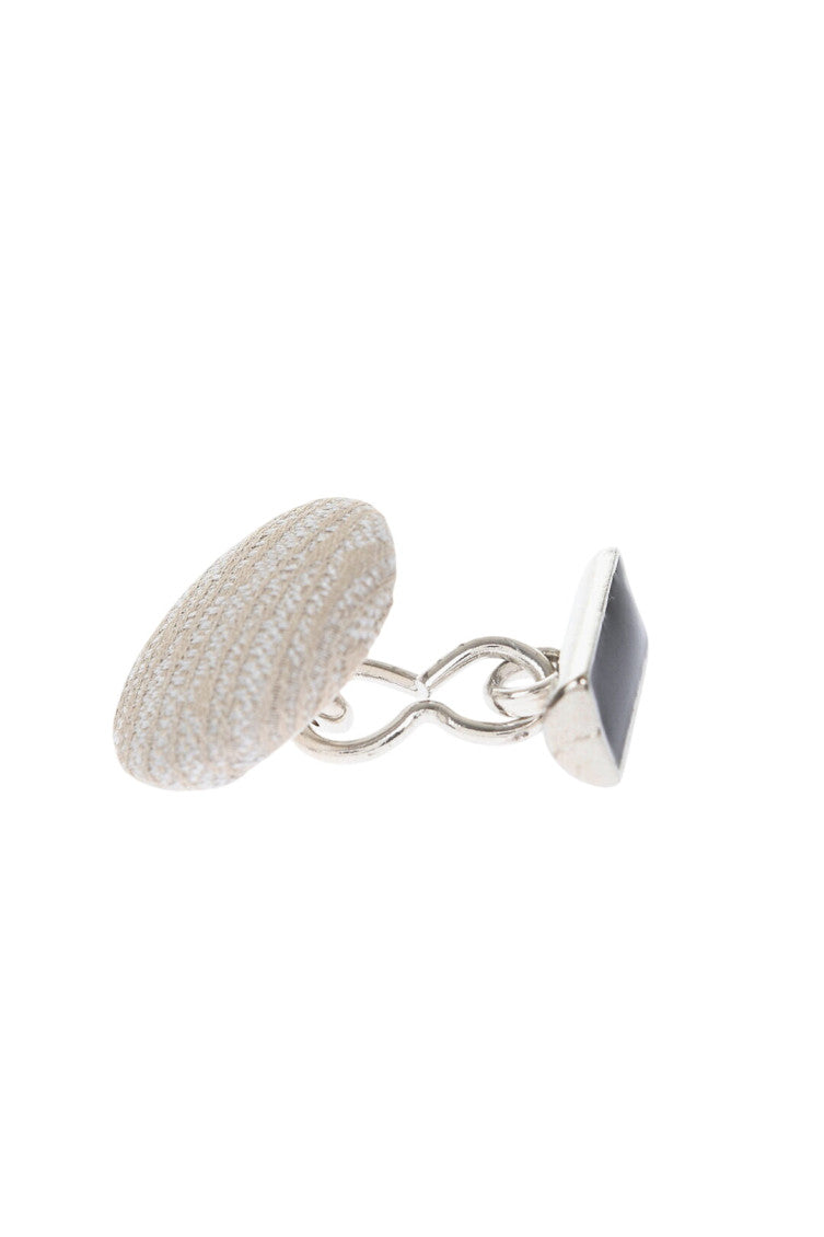 Beige Silk Embroidered Cufflinks 2