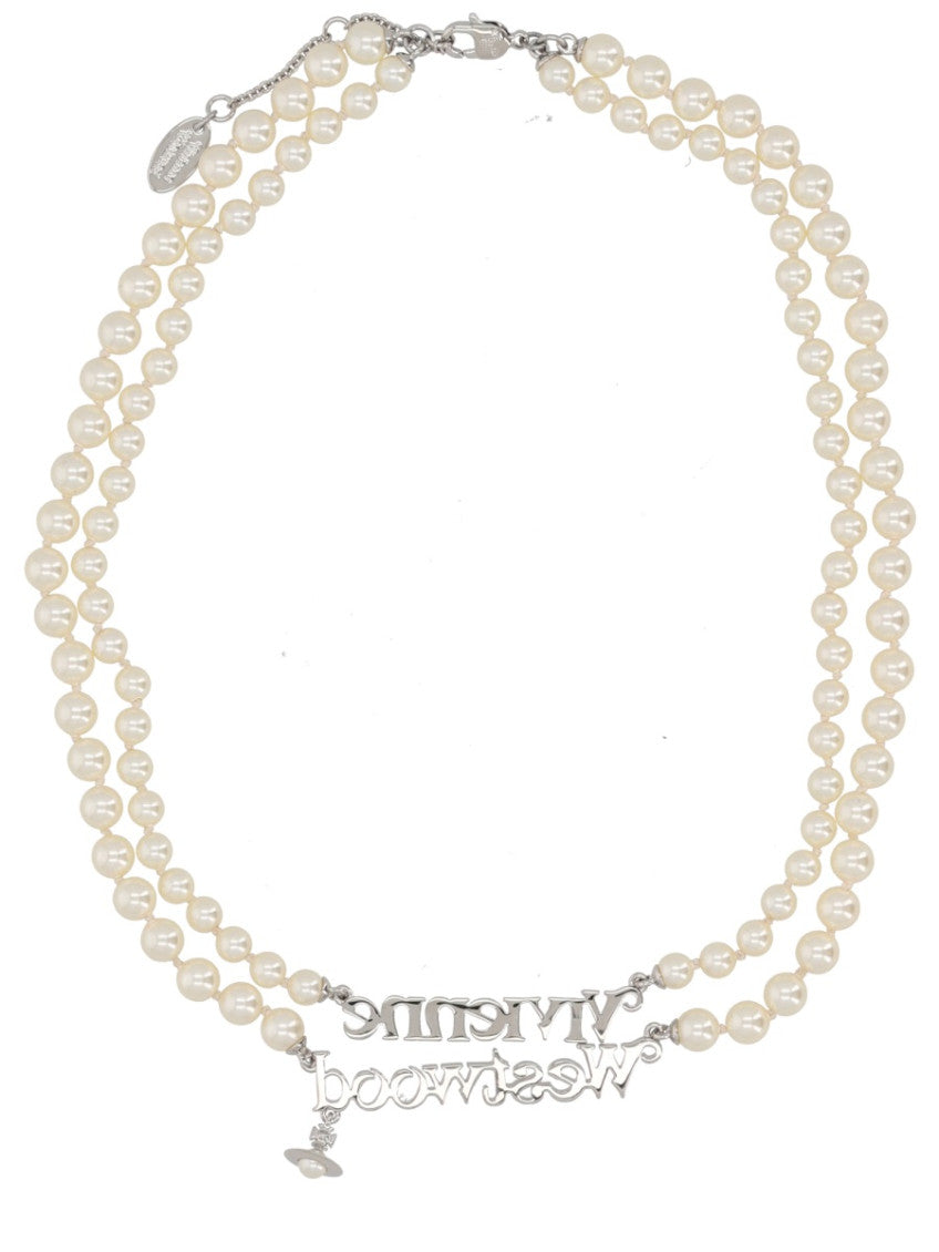 Cream Pearl Logo Necklace 2