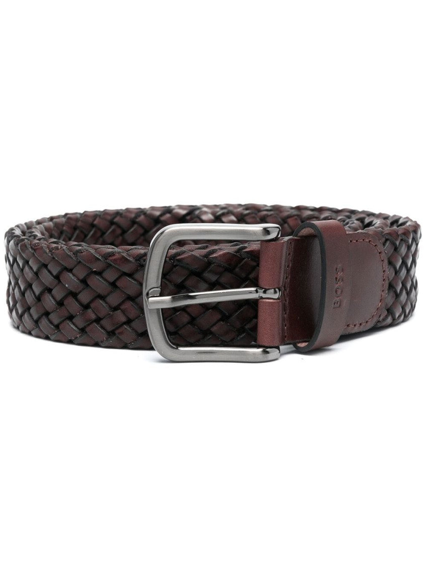 Dark Brown Woven Buckle Belt 1
