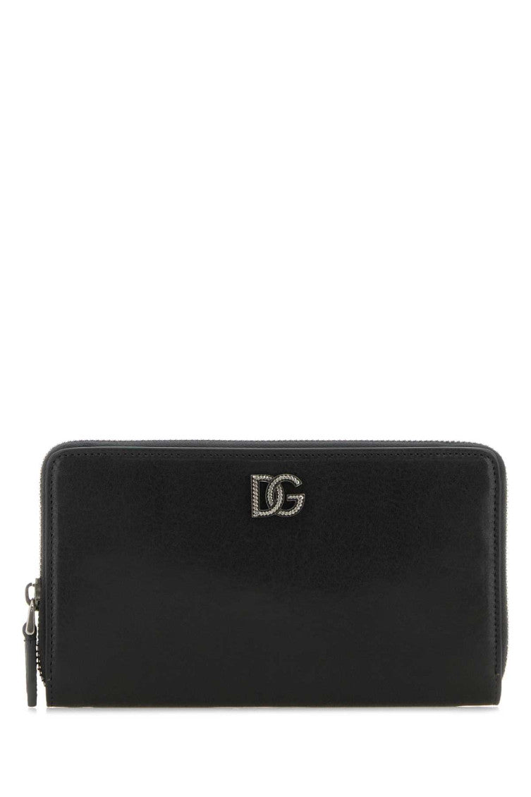 Black Logo Zip Around Solid Wallet 1