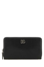 Black Logo Zip Around Solid Wallet 1