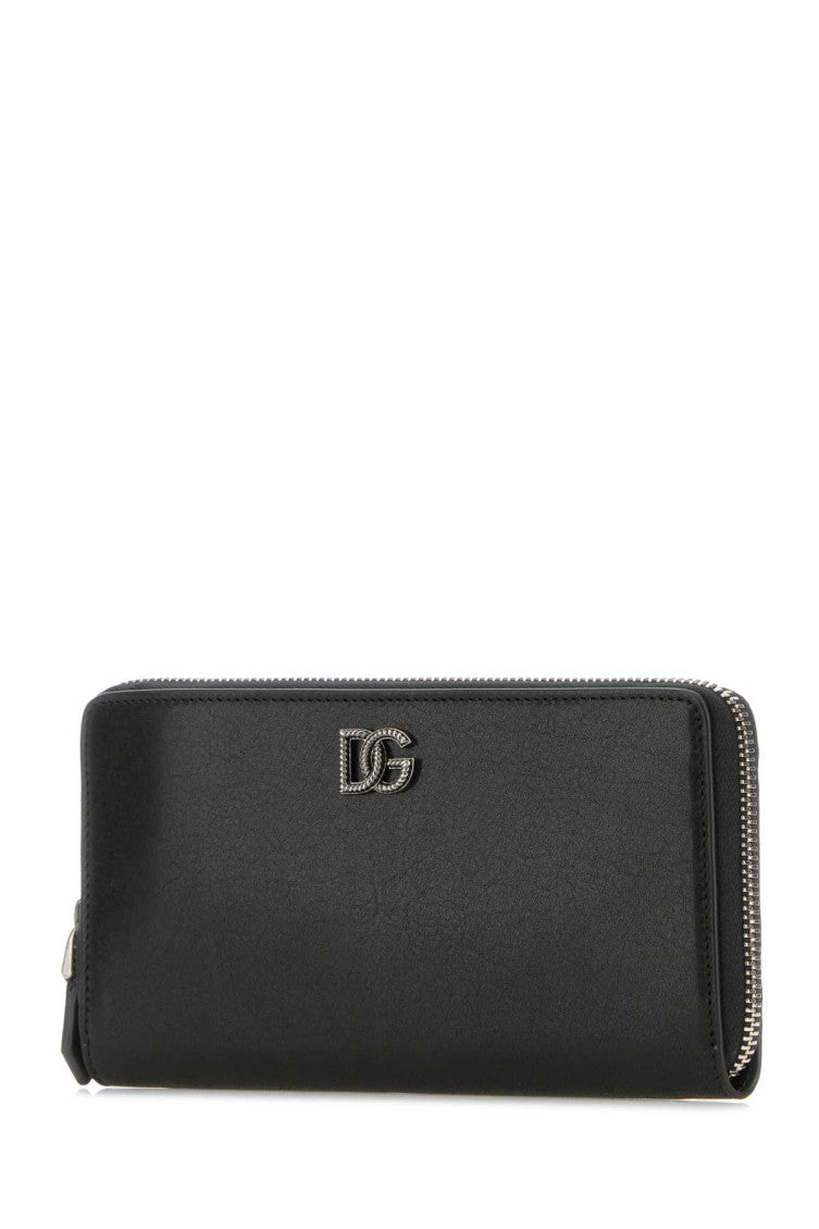 Black Logo Zip Around Solid Wallet 2