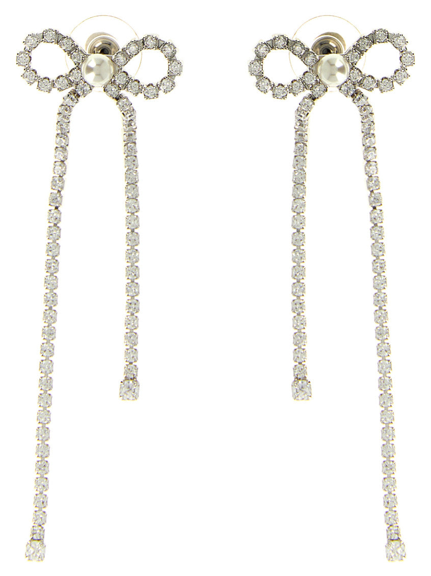 Silver Crystal Droplet Bow Earrings 1