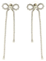 Silver Crystal Droplet Bow Earrings 1