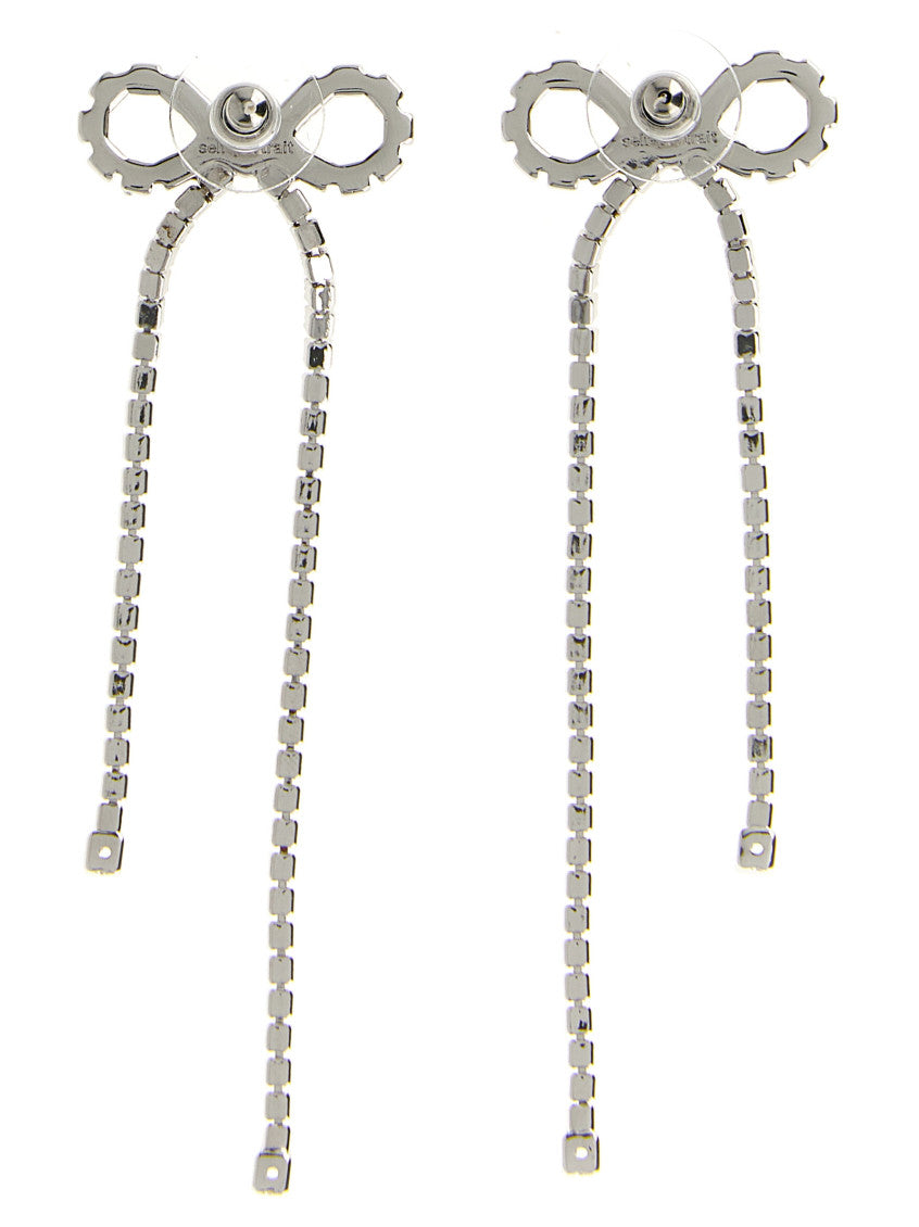 Silver Crystal Droplet Bow Earrings 2