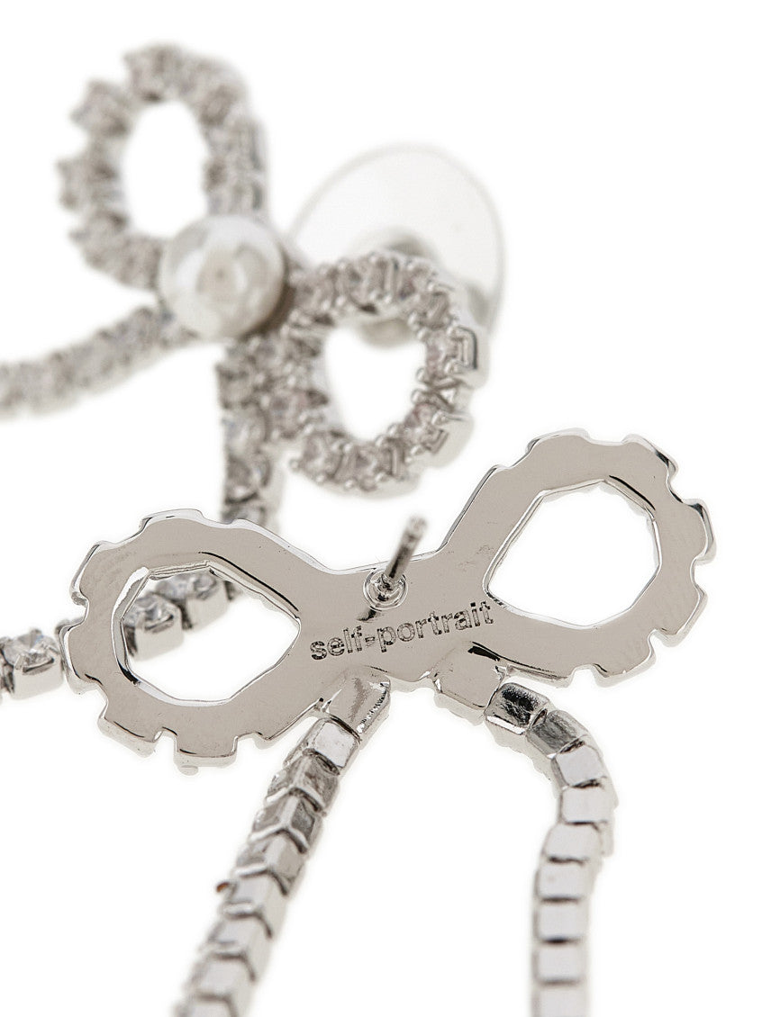 Silver Crystal Droplet Bow Earrings 3