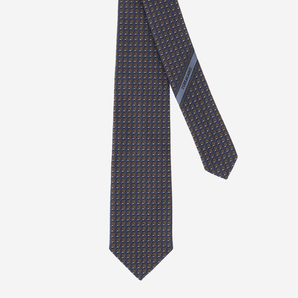 Navy Blue/Brown Geometrical Pattern Tie 1
