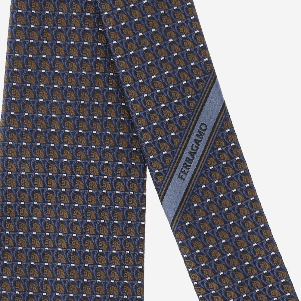 Navy Blue/Brown Geometrical Pattern Tie 2