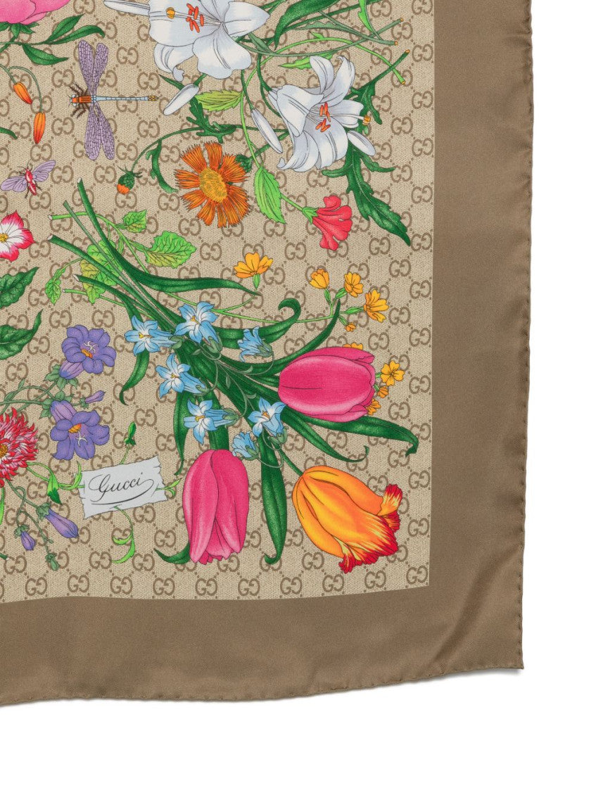 Beige Flora Printed Scarf 2