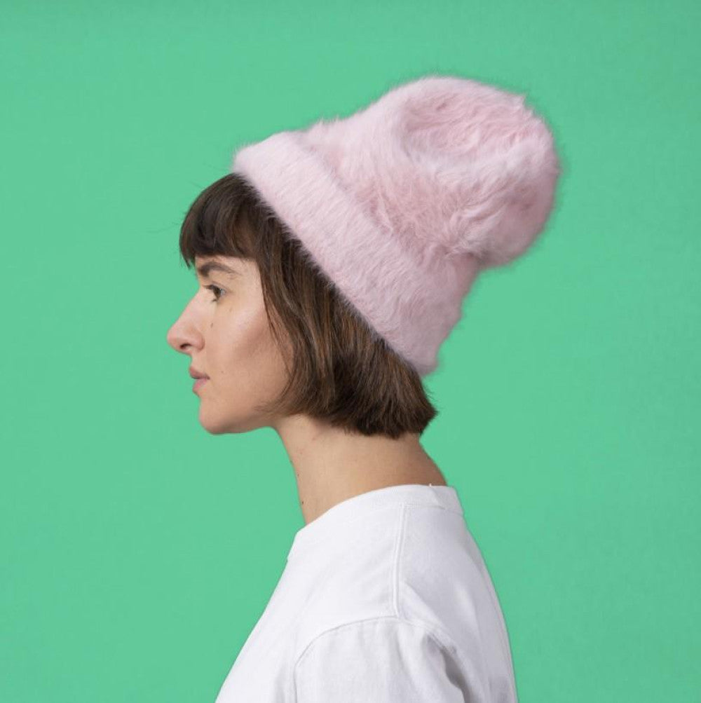 White Angora Solid Beanies Hat 3