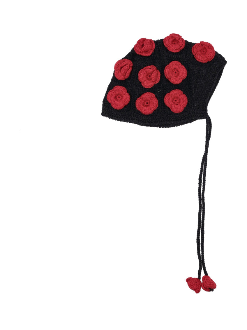 Black Ruby Floral Knitted Beanies Hat 1