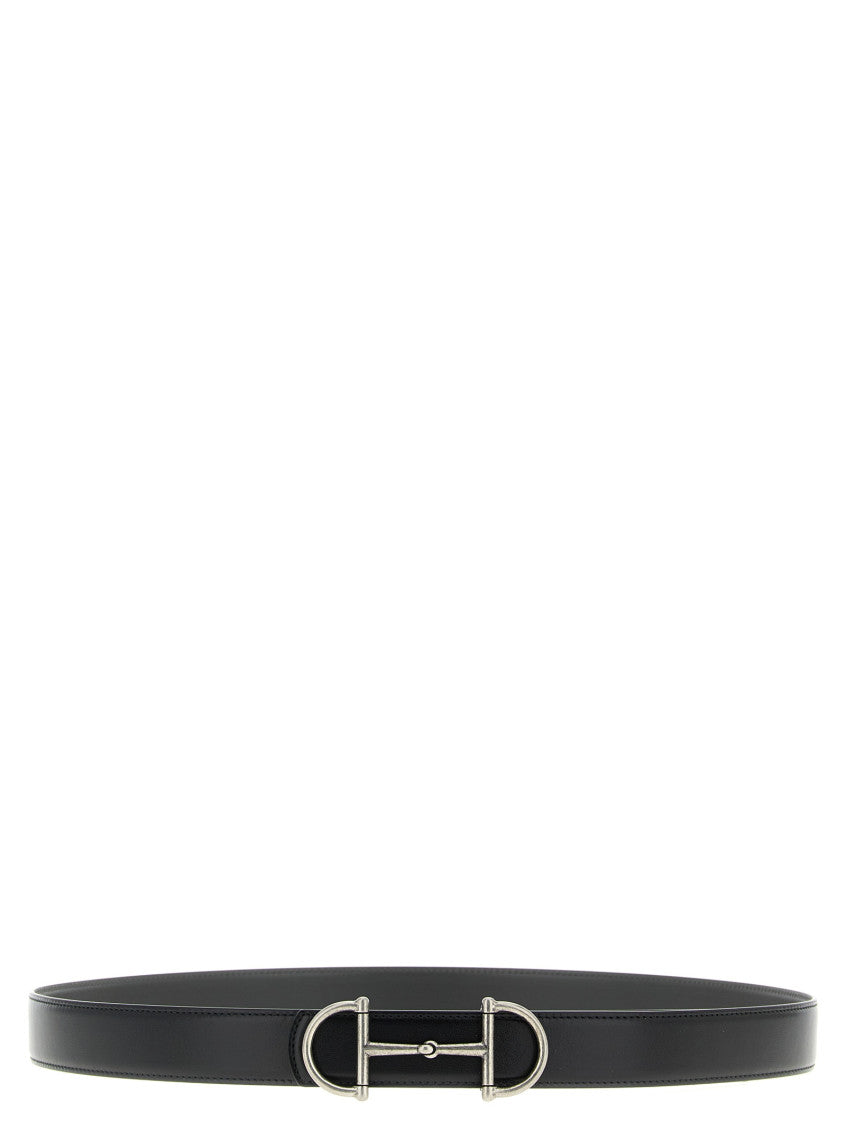 Black Horsebit Reversible Solid Belt 1
