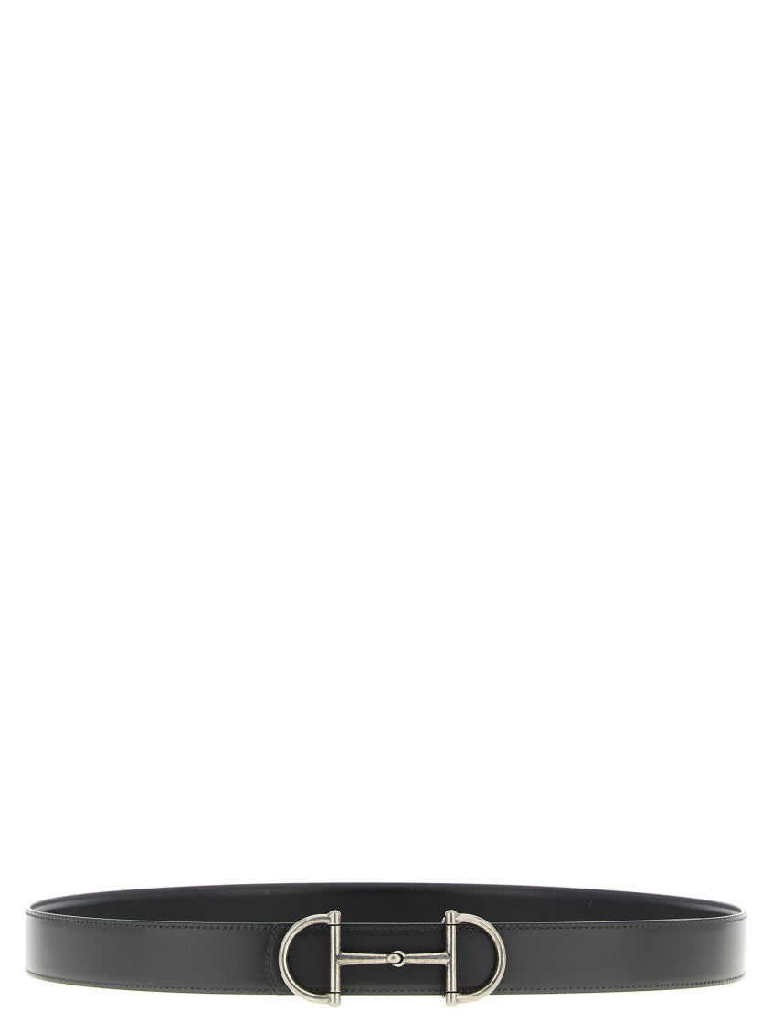 Black Horsebit Reversible Solid Belt 2