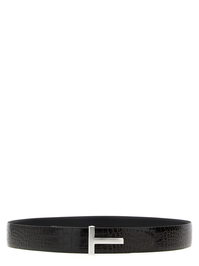 Brown Reversible Logo Buckle Textured Belt 1