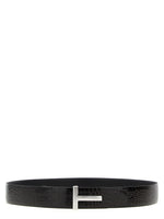 Brown Reversible Logo Buckle Textured Belt 1