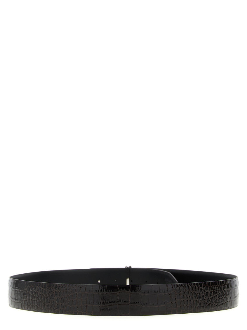 Brown Reversible Logo Buckle Textured Belt 3