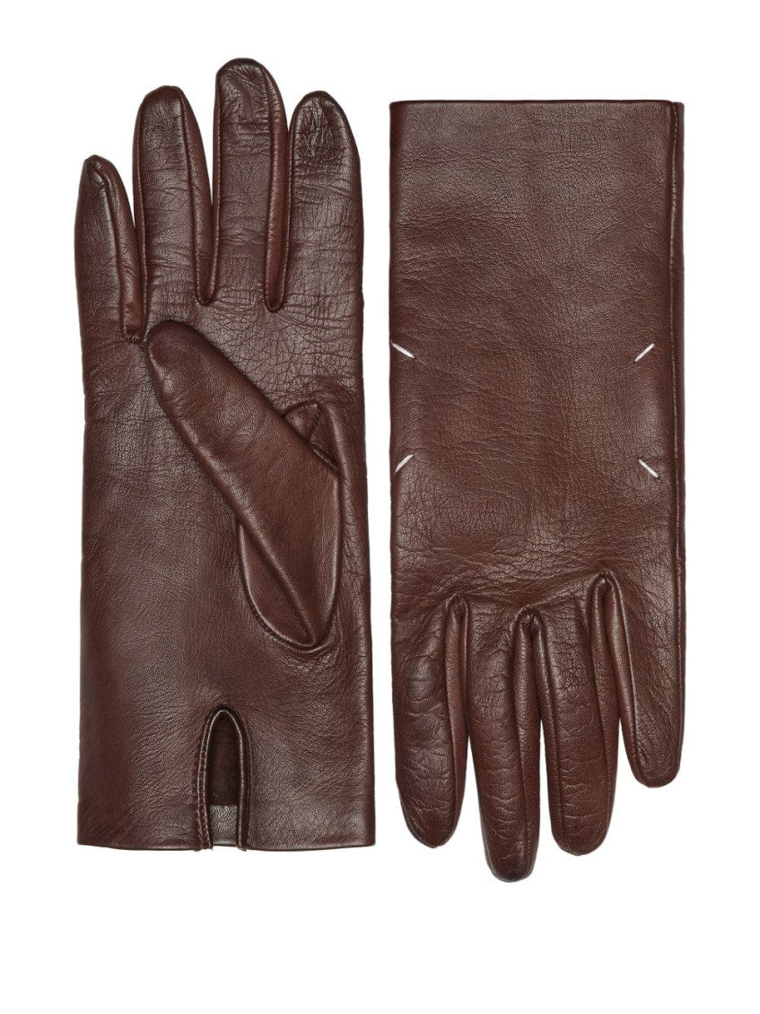 Brown Textured Leather Gloves 1