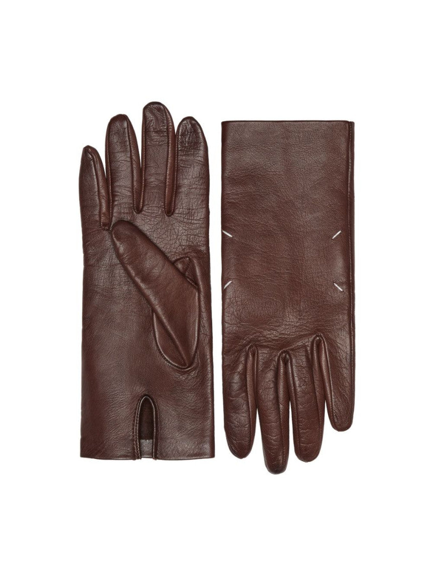Brown Textured Leather Gloves 2